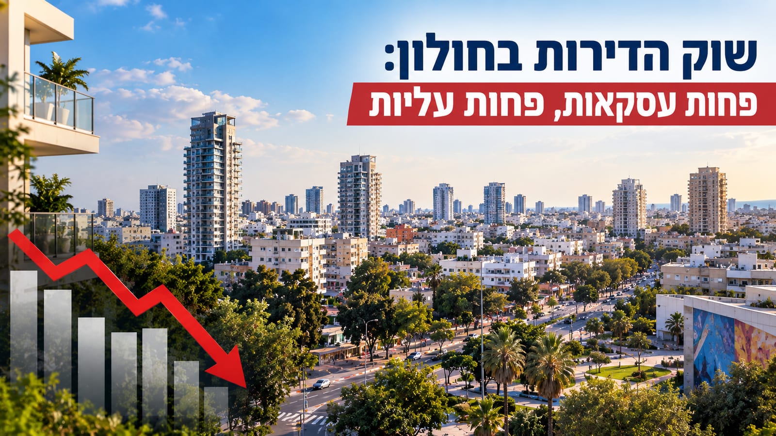 שוק הדירות בחולון: פחות עסקאות, פחות עליות — קו הרקיע של חולון וגרף מגמת ירידה